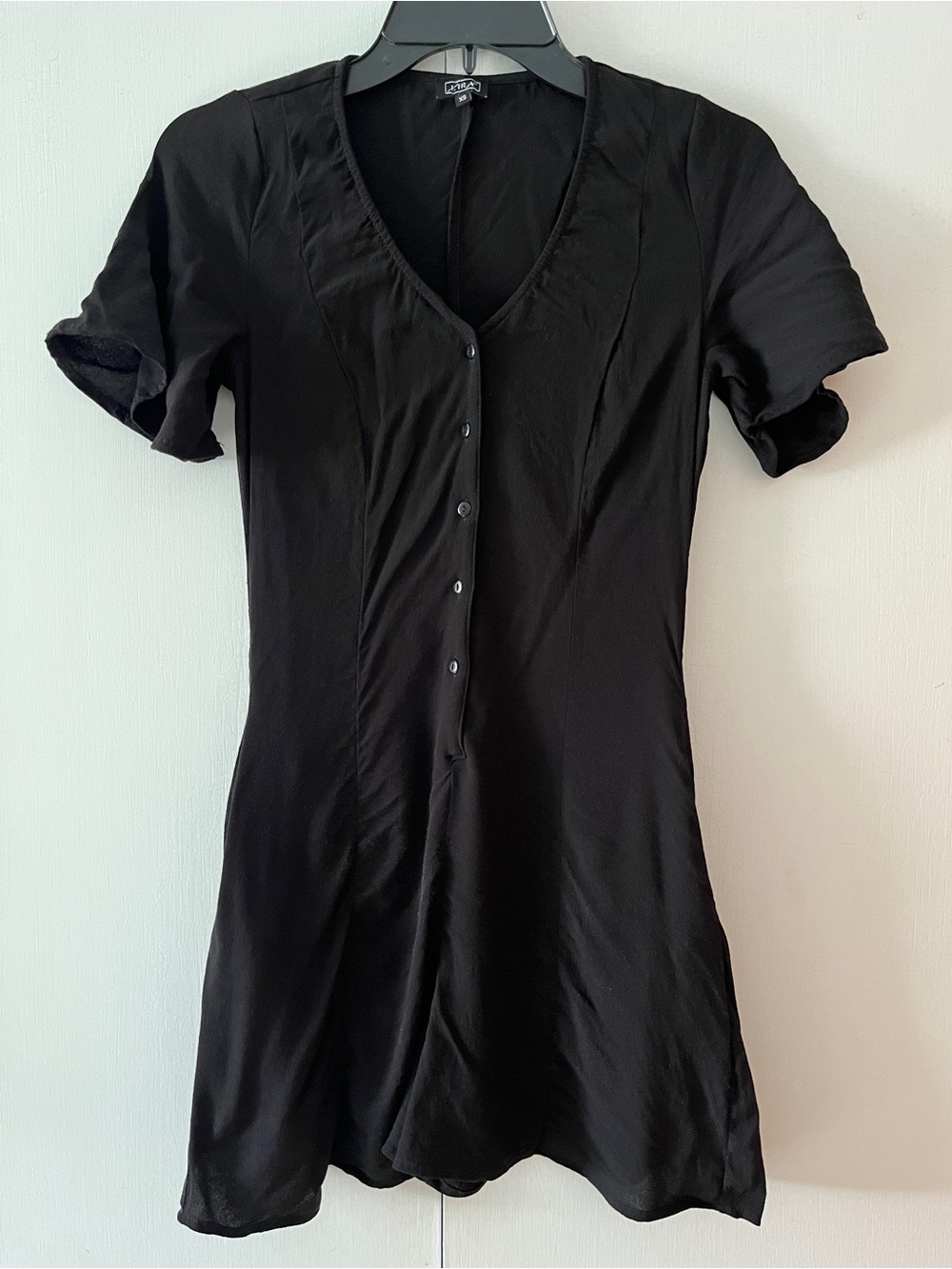 Black Short Sleeve Button Front Mini Romper